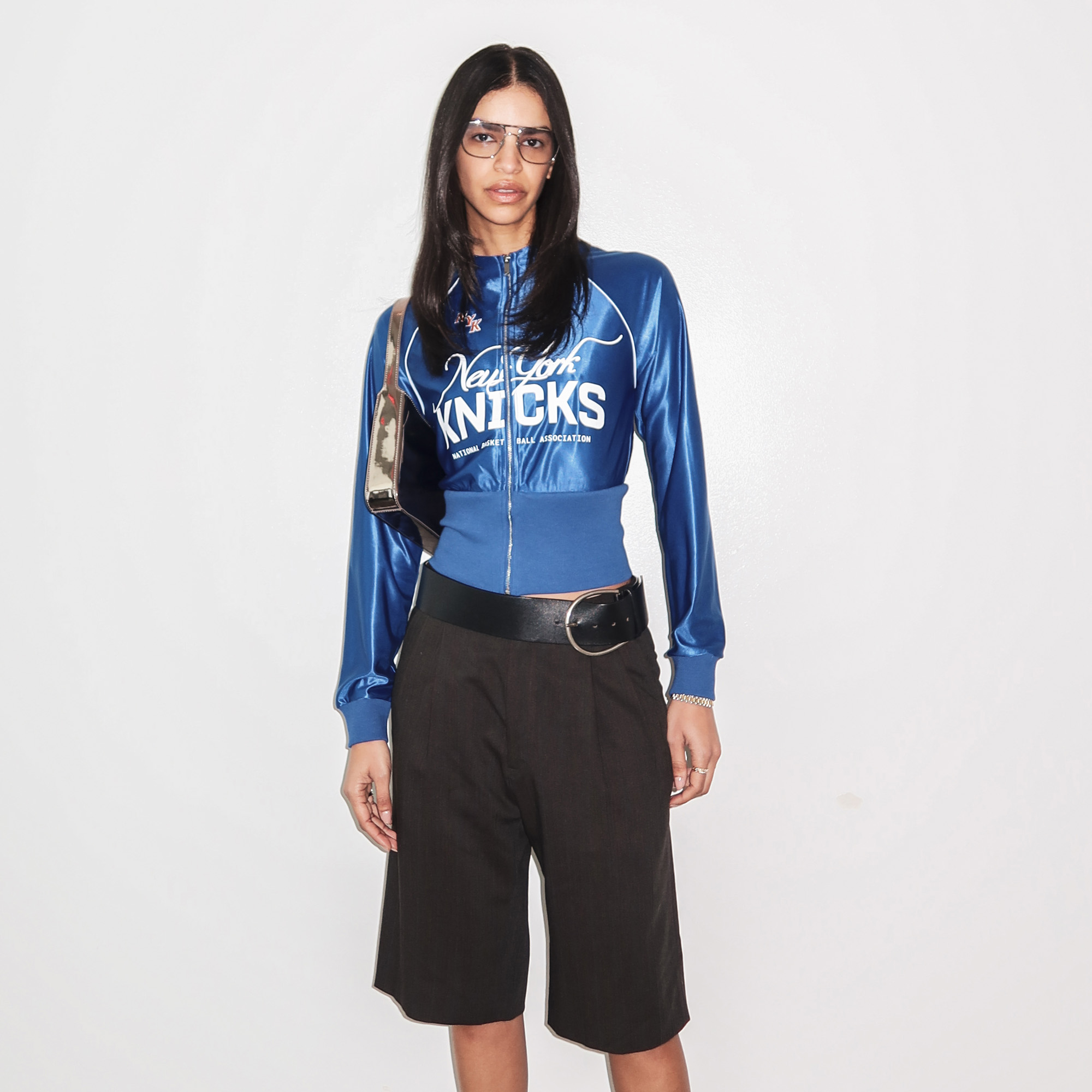Women's Blue New York Knicks Cropped Track Jacket