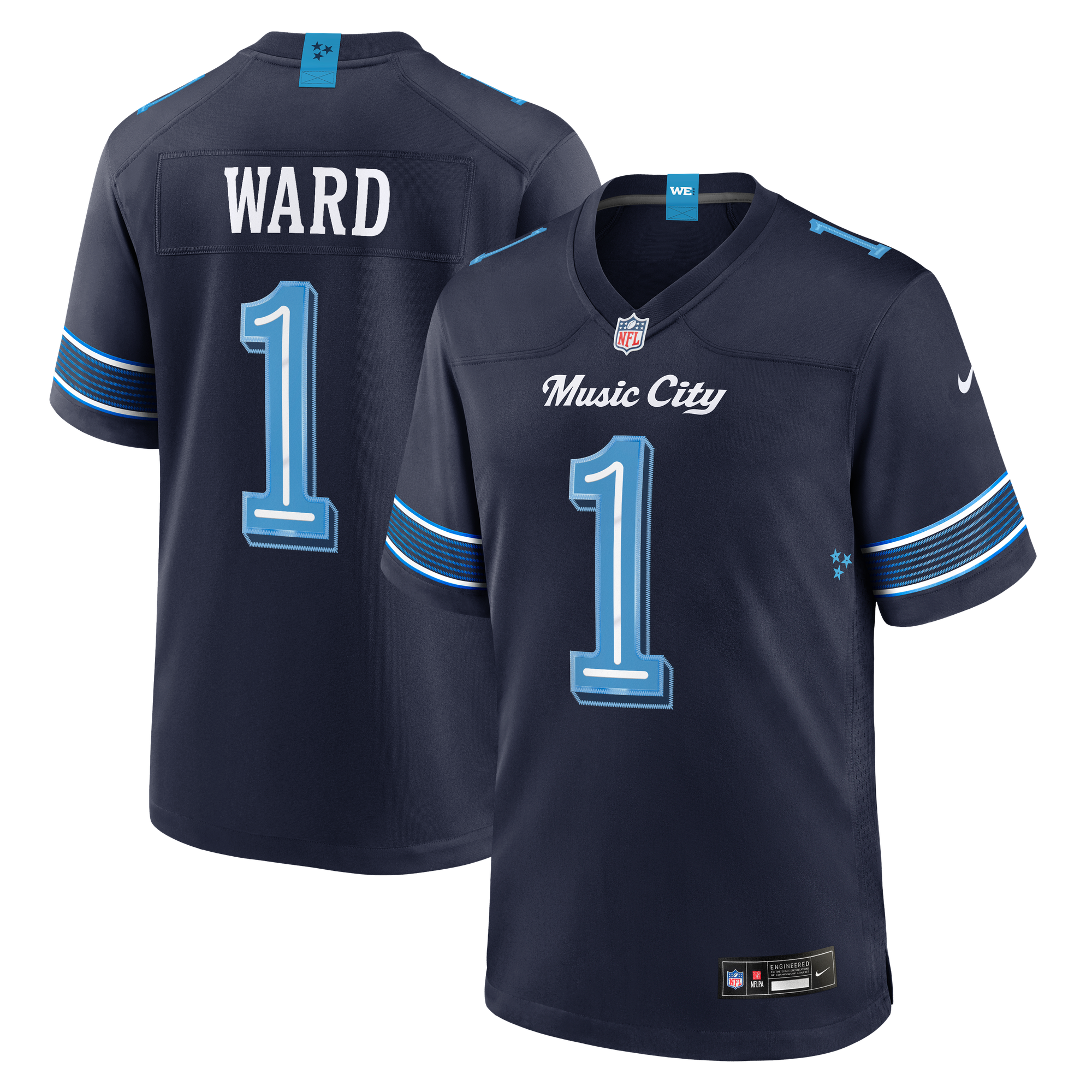 Camiseta de juego Nike Cameron Ward azul marino de los Tennessee Titans 2026 de la colección Rivalries para hombre.