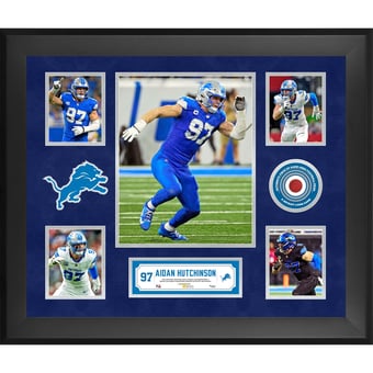 Aidan Hutchinson Detroit Lions Framed 20" x 24" 5-Photo Collage with a Piece of Game-Used Football - Limited Edition of 500