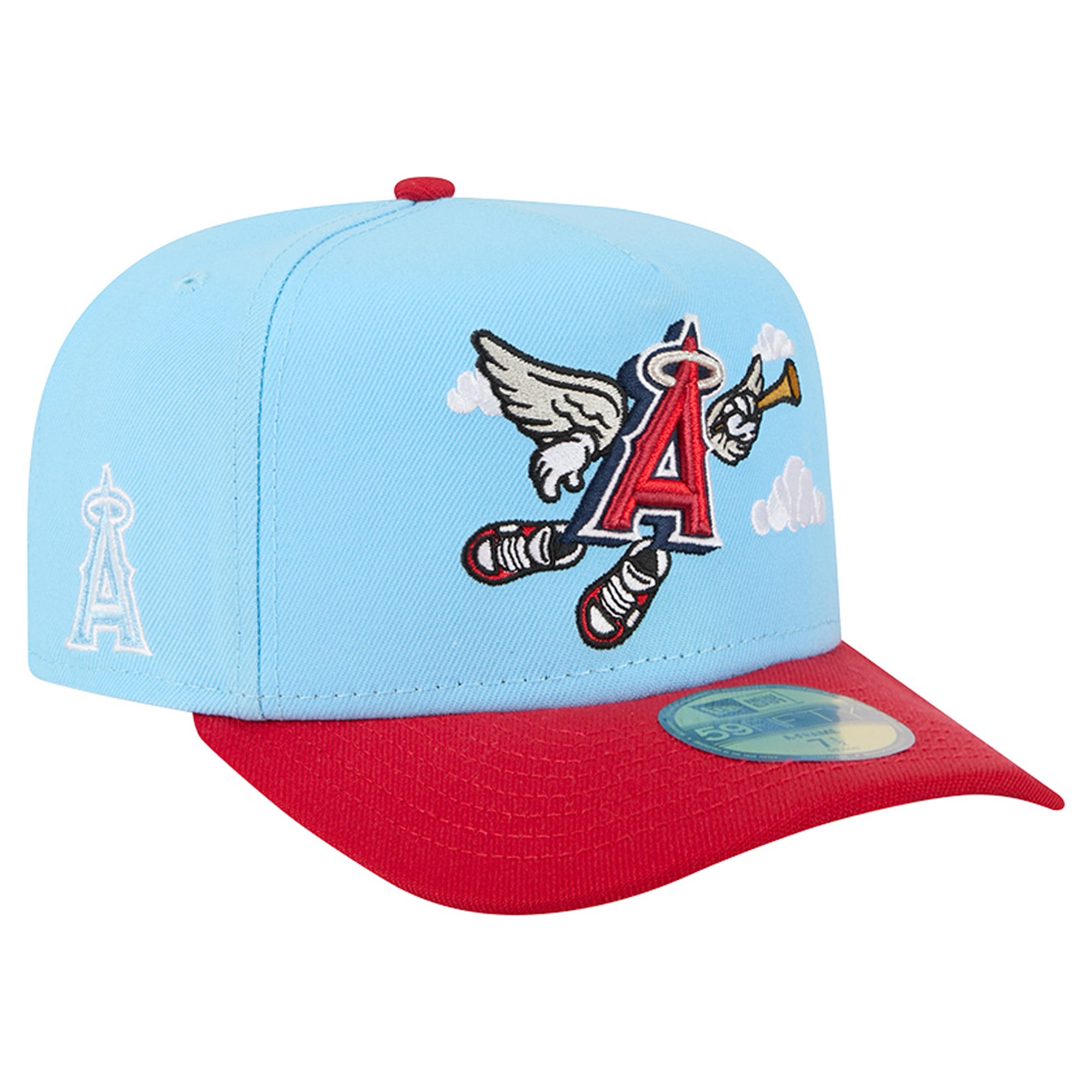 Men's New Era Light Blue/Red Los Angeles Angels Cartoon A-Frame 59FIFTY Fitted Hat