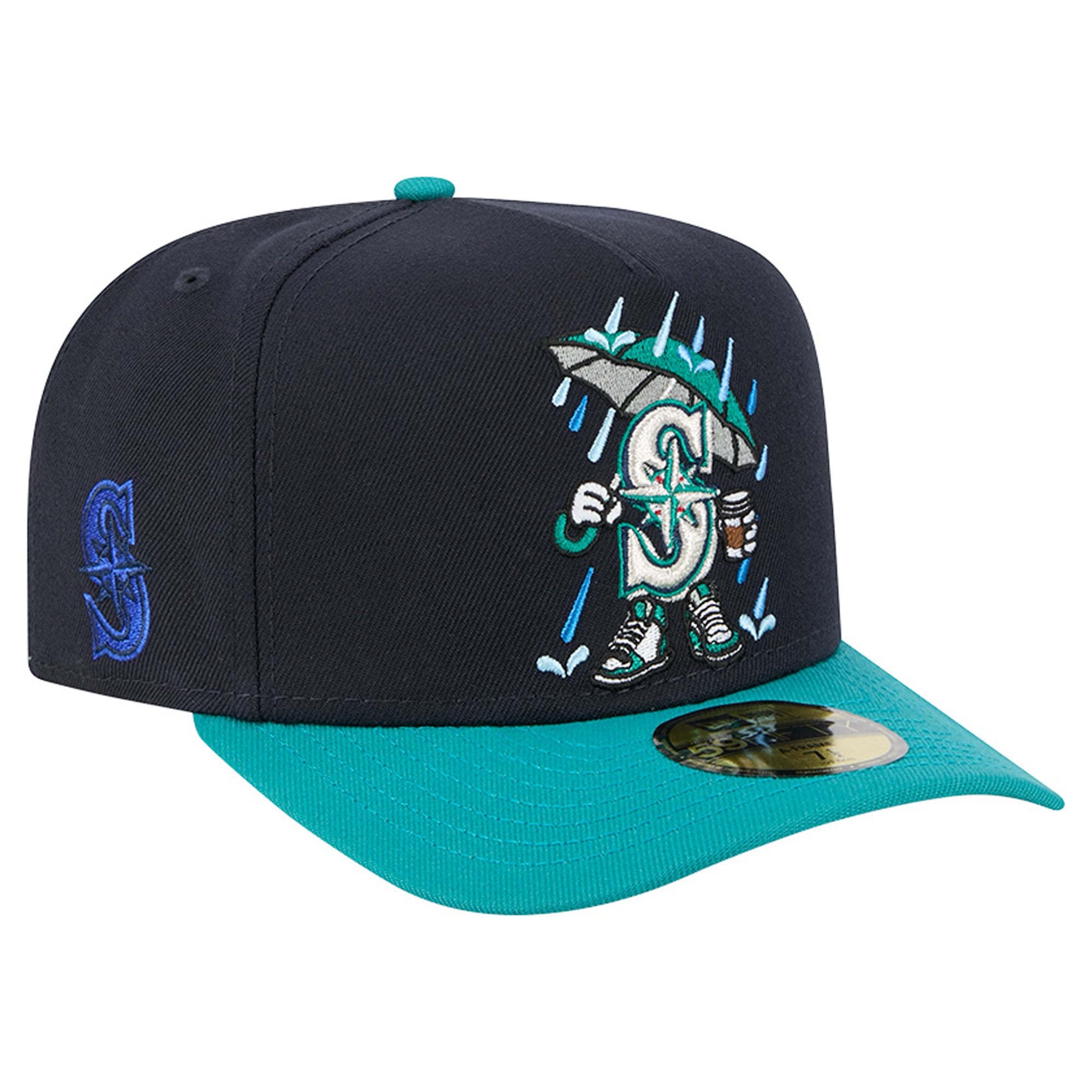 Men's New Era Navy/Teal Seattle Mariners Cartoon A-Frame 59FIFTY Fitted Hat
