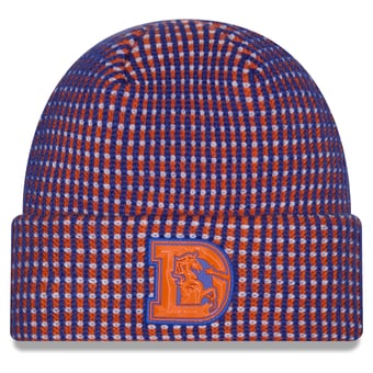 Men's New Era Royal Denver Broncos 2026 Sideline Cold Weather Throwback Cuffed Knit Hat