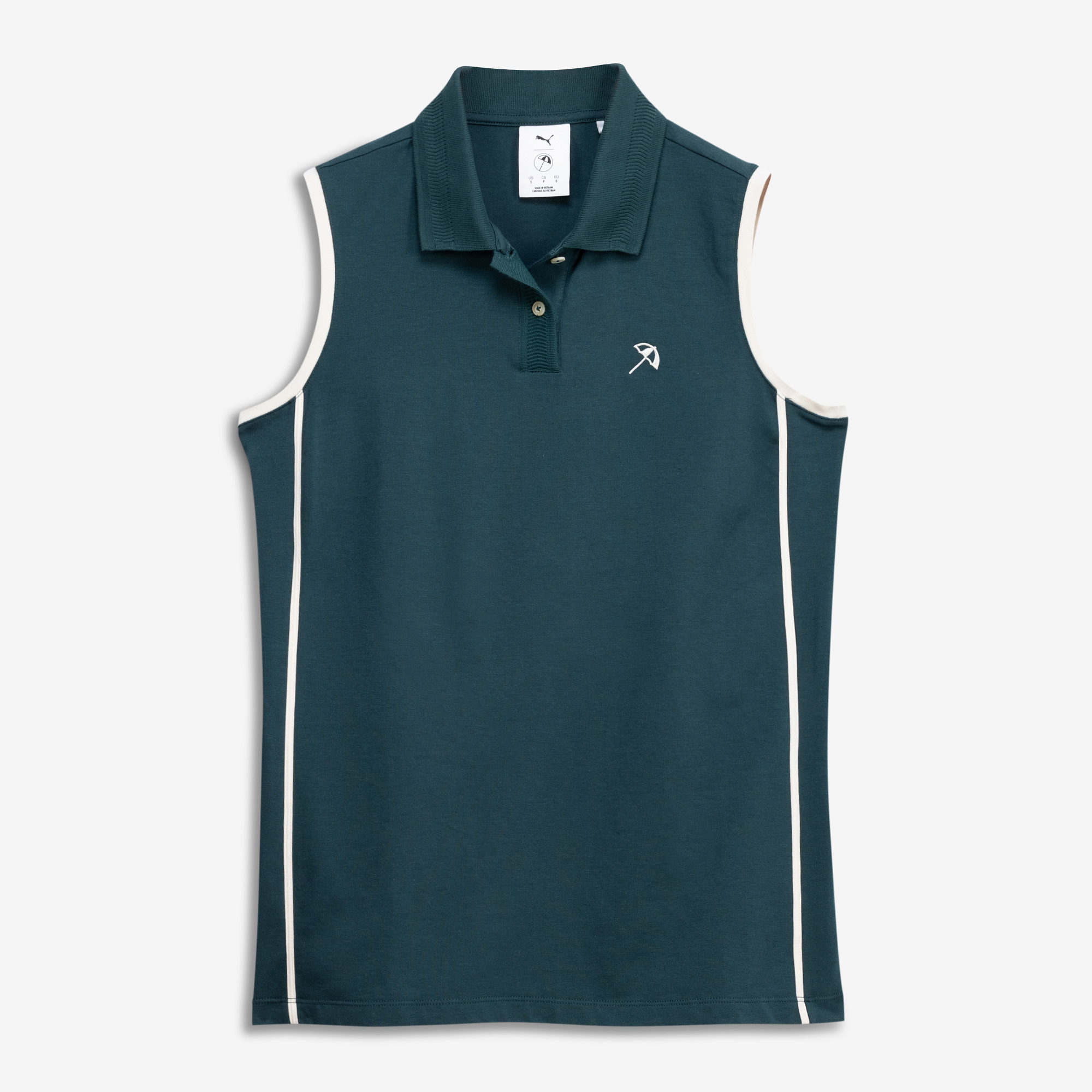 Women’s Puma Forest Green Arnold Palmer Invitational Modalon Piped Sleeveless Tri-Blend Golf Polo