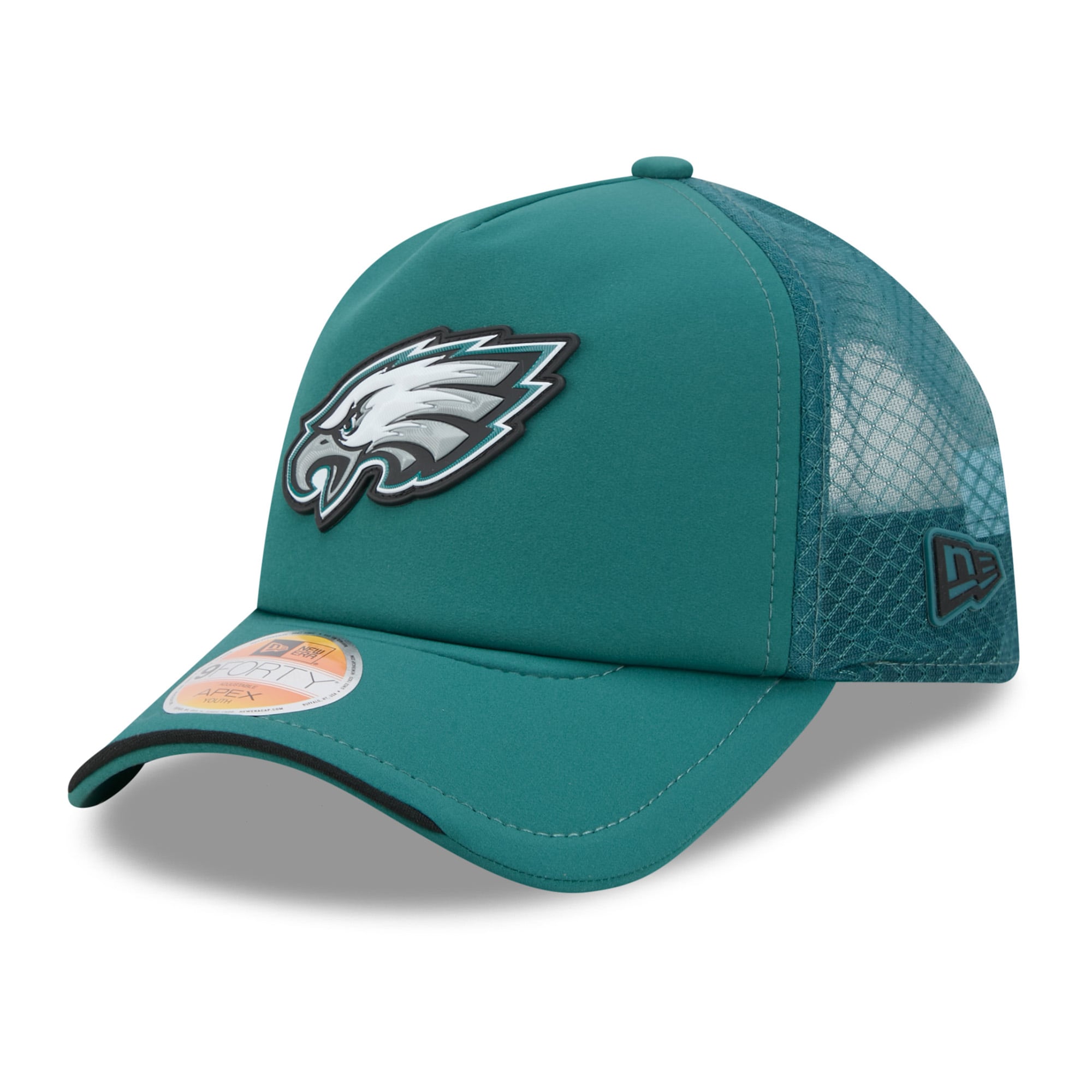 Youth New Era Midnight Green Philadelphia Eagles 2026 Sideline Apex 9FORTY Adjustable Trucker Hat
