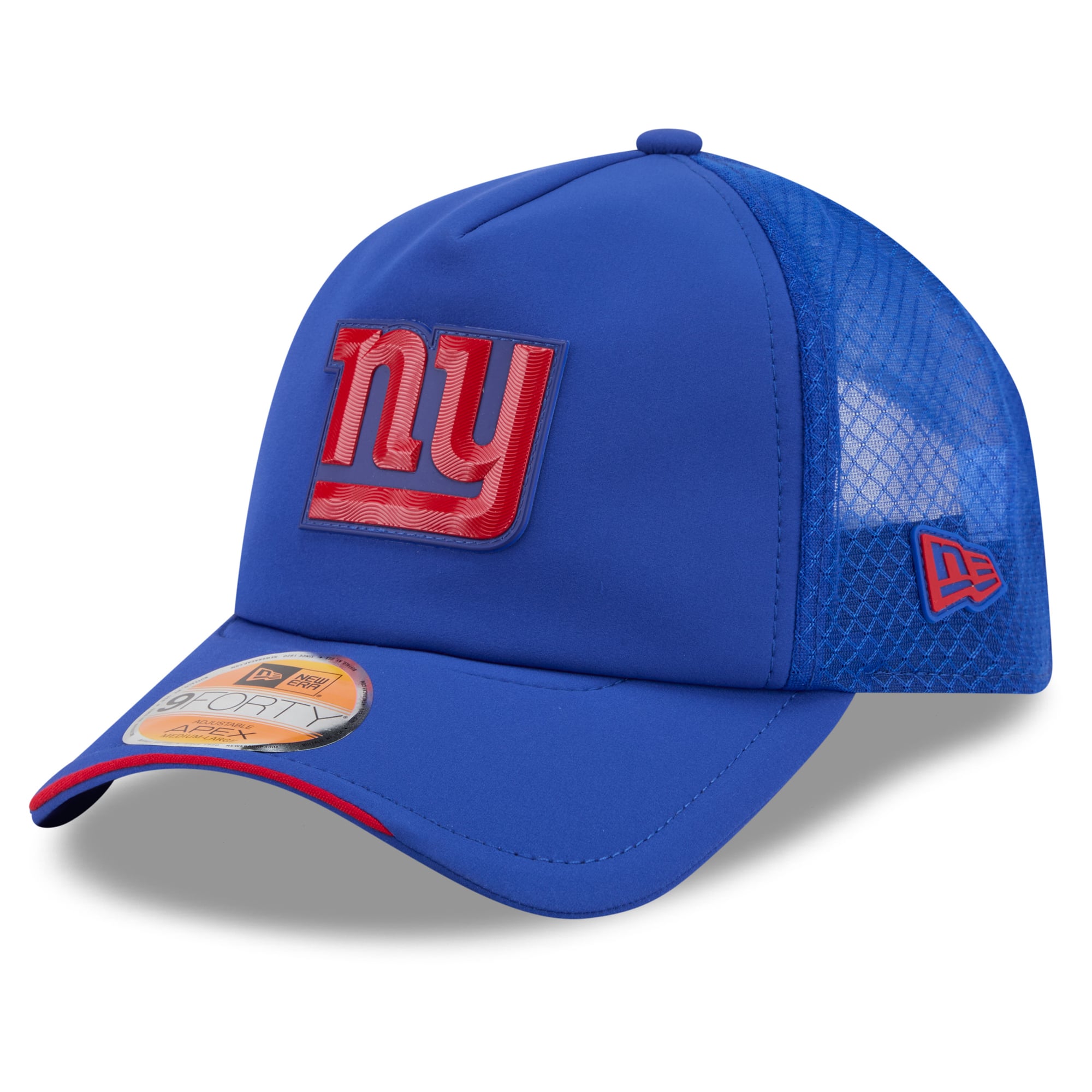 Men’s New Era Royal New York Giants 2026 Sideline Apex 9FORTY Adjustable Trucker Hat
