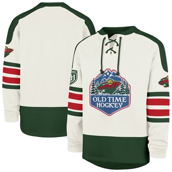 Men's '47 Cream Minnesota Wild Pond Hockey Trio Eternal Lacer Sweatshirt