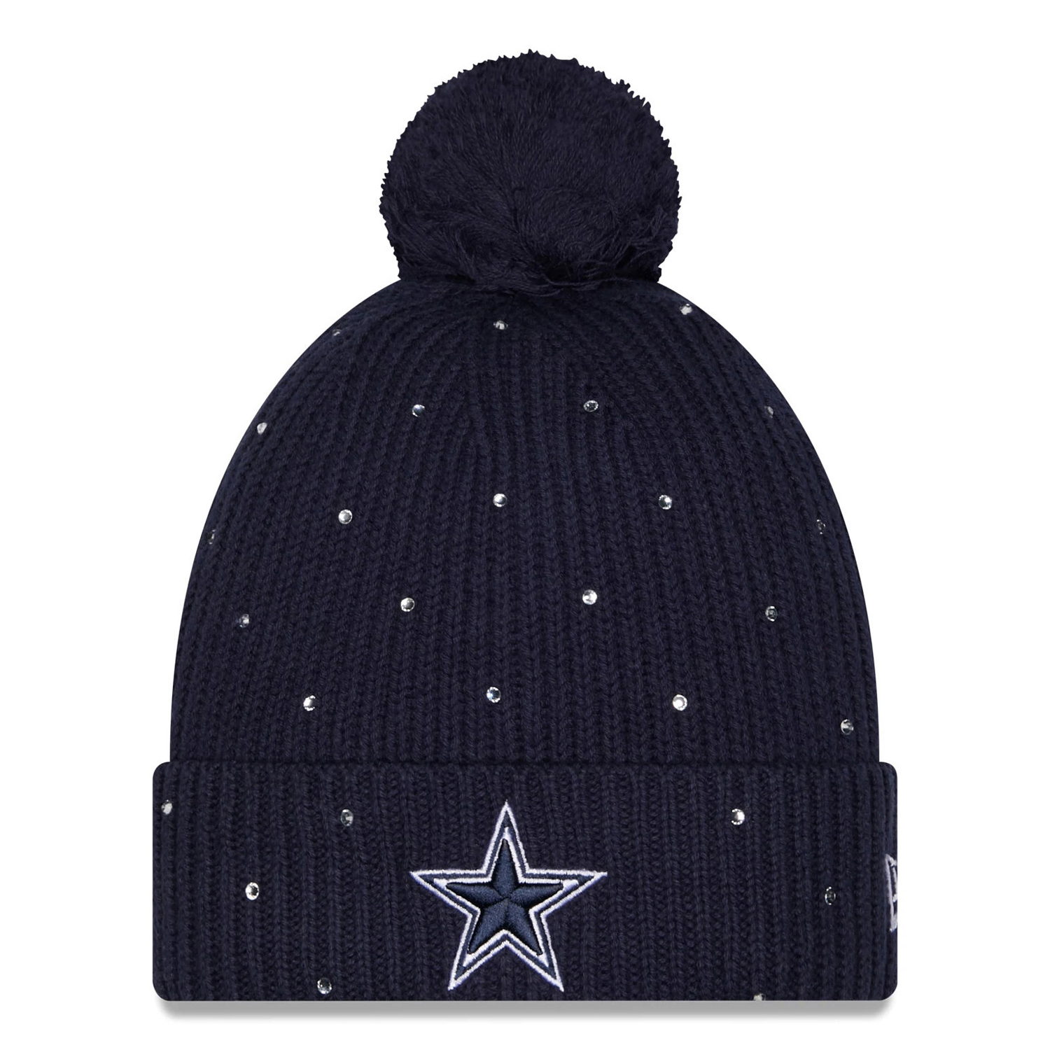 Women's New Era Navy Dallas Cowboys Rhinestone Cuffed Knit Hat with Pom