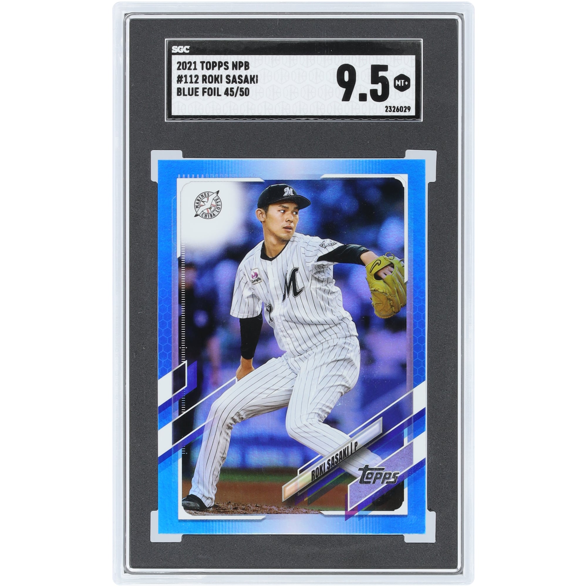 Roki Sasaki Chiba Lotte Marines 2021 Topps NPB Blue Foil #112 #45/50 SGC Authenticated 9.5 Card