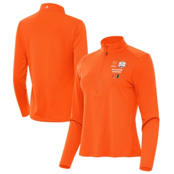 Women's Antigua Orange Miami Hurricanes College Football Playoff 2026 Fiesta Bowl Champions Tribute Half-Zip Pullover