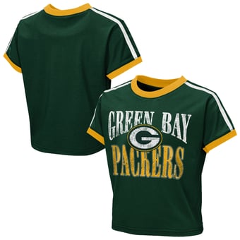 Girls Youth  WEAR by Erin Andrews  Green Green Bay Packers Cropped Hail Mary Ringer Baby T-Shirt