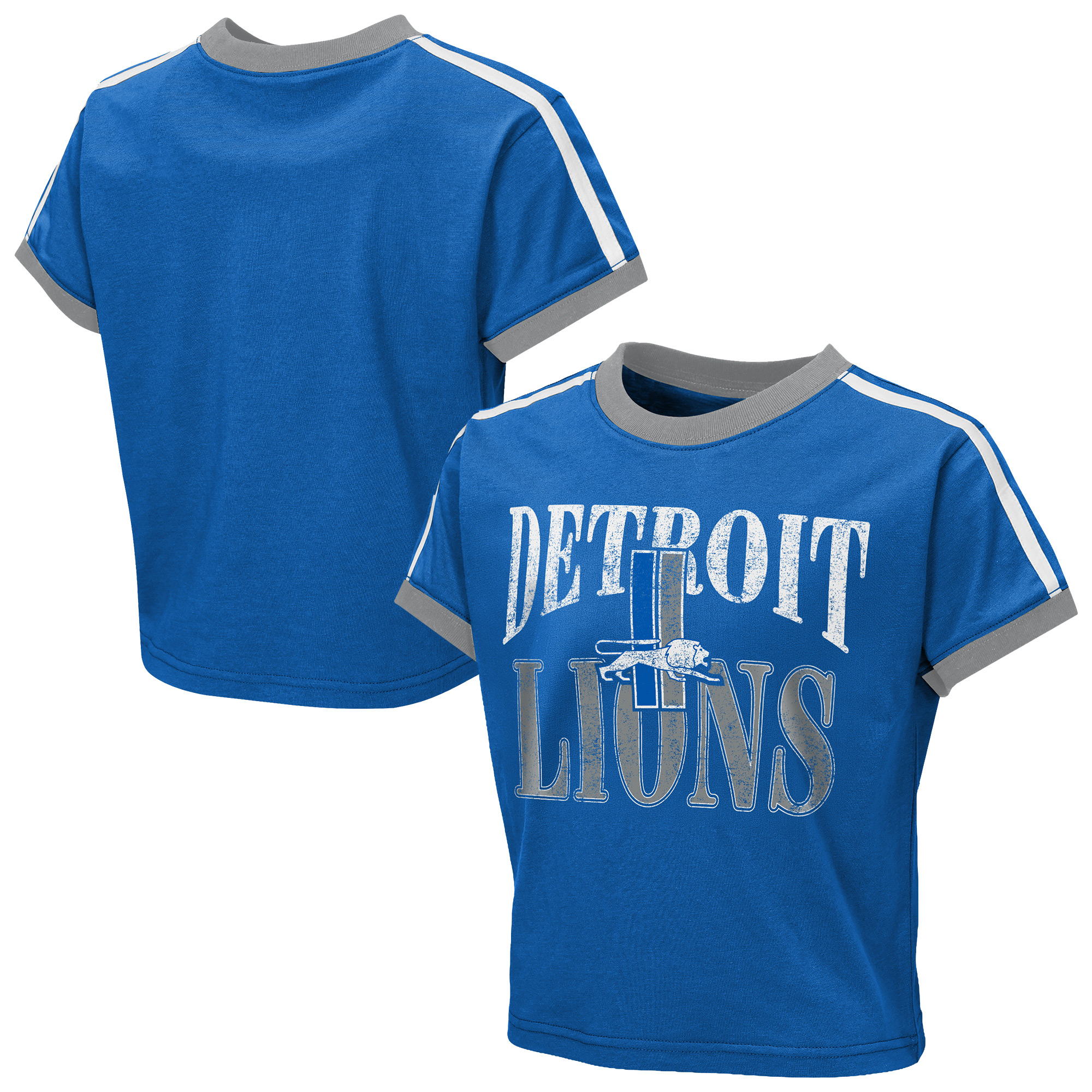 Girls Youth  WEAR by Erin Andrews  Blue Detroit Lions Cropped Hail Mary Ringer Baby T-Shirt