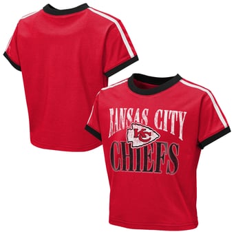 Girls Youth  WEAR by Erin Andrews  Red Kansas City Chiefs Cropped Hail Mary Ringer Baby T-Shirt
