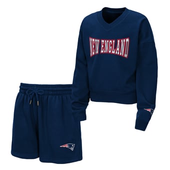 Girls Youth WEAR by Erin Andrews  Navy New England Patriots Red Zone Fleece V-Neck Sweatshirt and Shorts Set