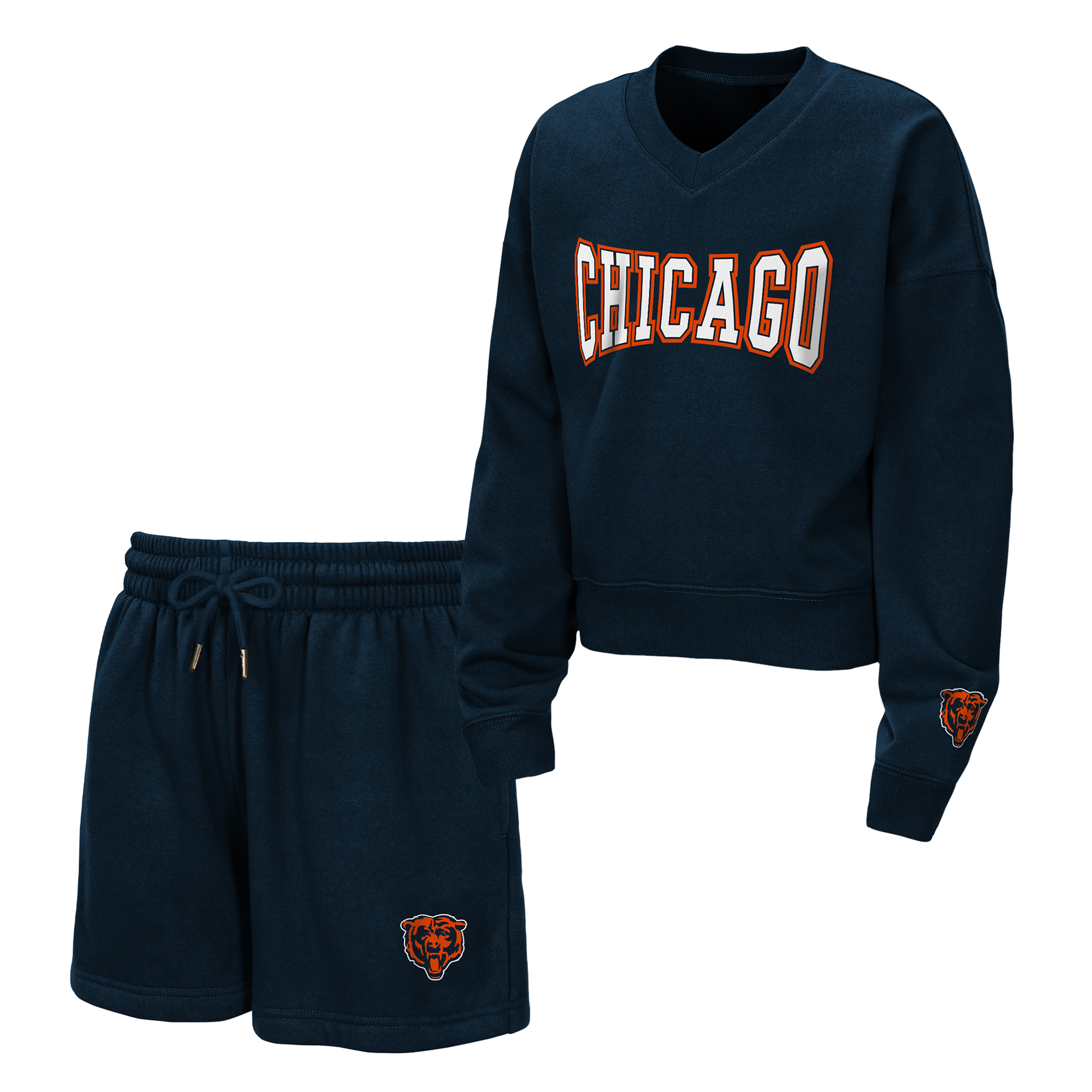 Girls Youth WEAR by Erin Andrews  Navy Chicago Bears Red Zone Fleece V-Neck Sweatshirt and Shorts Set