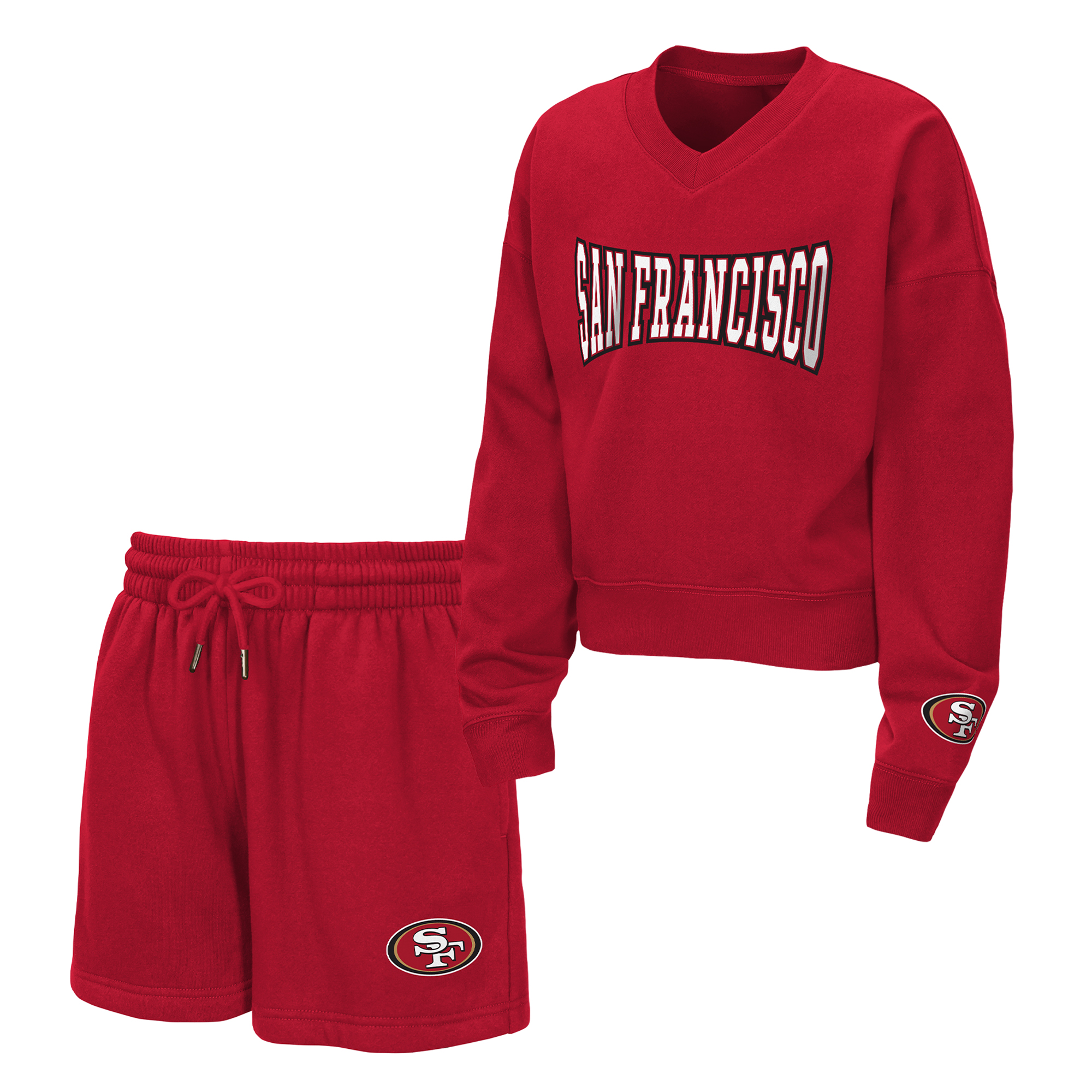 Girls Youth WEAR by Erin Andrews  Scarlet San Francisco 49ers Red Zone Fleece V-Neck Sweatshirt and Shorts Set
