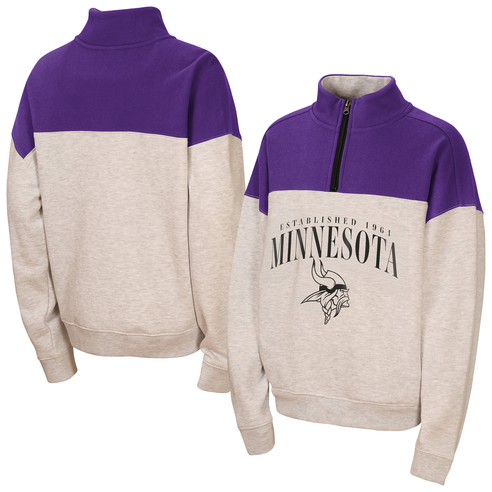 Girls Youth WEAR by Erin Andrews  Heather Gray Minnesota Vikings Blitz Colorblock Half-Zip Sweatshirt