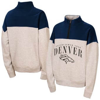 Girls Youth WEAR by Erin Andrews  Heather Gray Denver Broncos Blitz Colorblock Half-Zip Sweatshirt