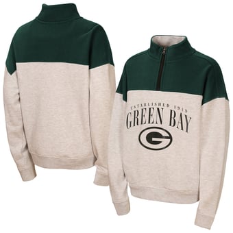 Girls Youth WEAR by Erin Andrews  Heather Gray Green Bay Packers Blitz Colorblock Half-Zip Sweatshirt