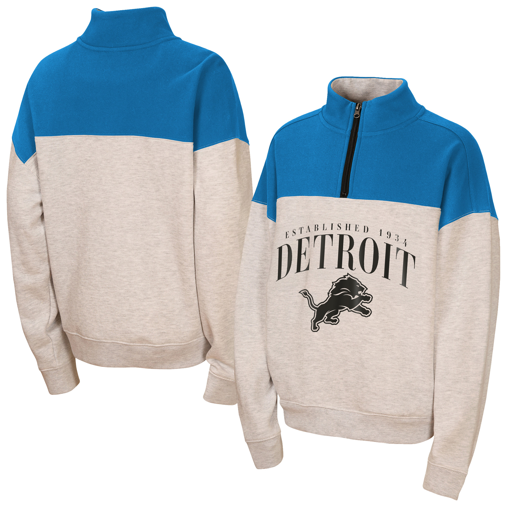 Girls Youth WEAR by Erin Andrews  Heather Gray Detroit Lions Blitz Colorblock Half-Zip Sweatshirt