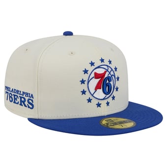 Men's New Era Cream/Royal Philadelphia 76ers Deceptor 59FIFTY Fitted Hat