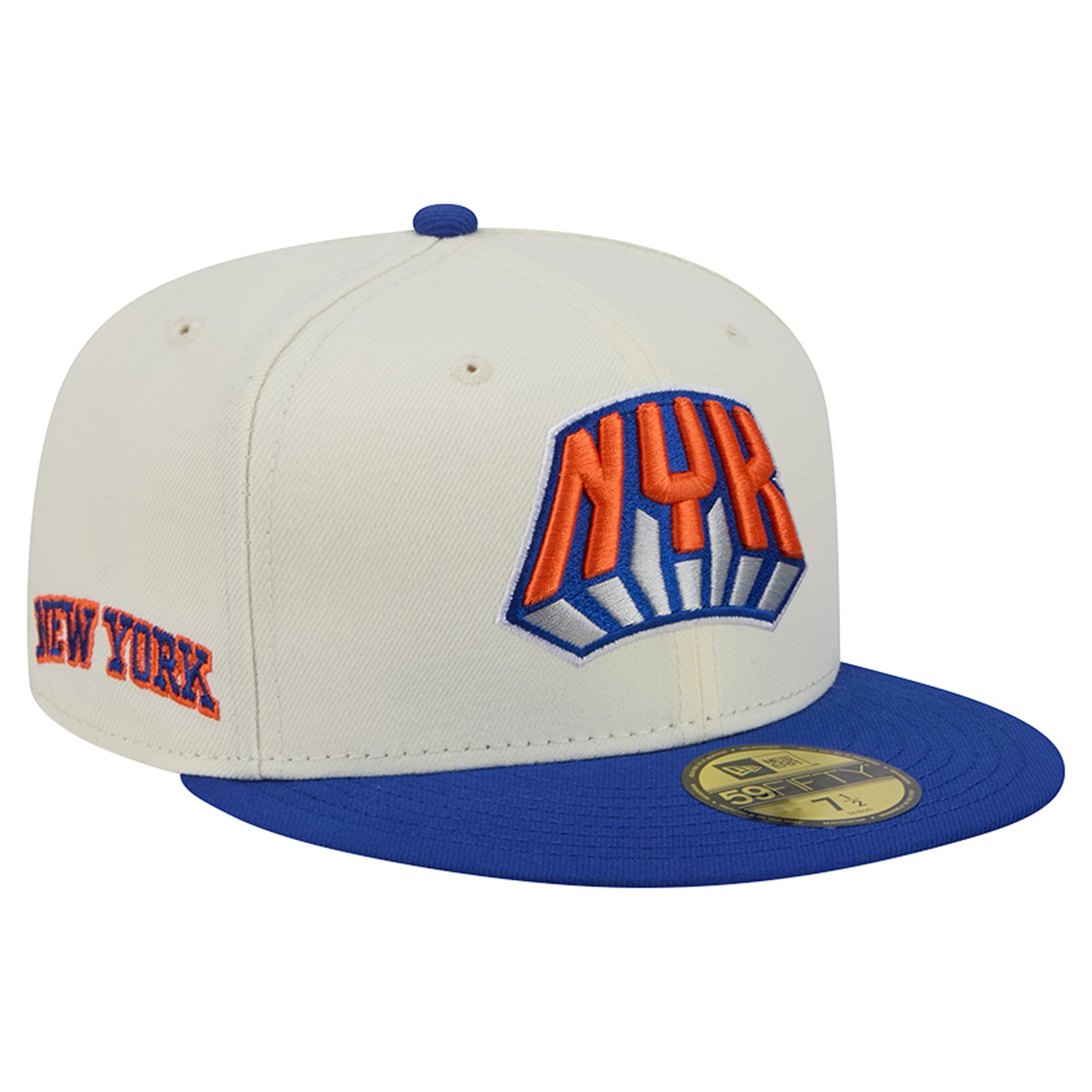 New Era Men's Cream/Blue New York Knicks Deceptor 59FIFTY Fitted Hat - Cream, Blue