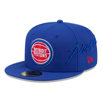 Men's New Era Blue Detroit Pistons Side Script 59FIFTY Fitted Hat