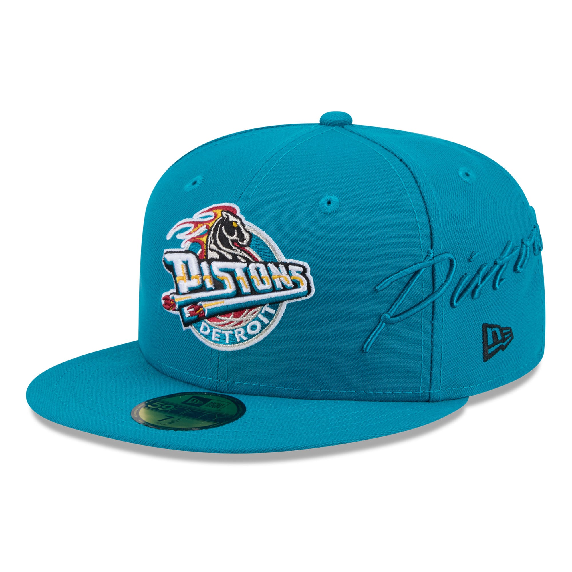 Men's New Era Turquoise Detroit Pistons Side Script 59FIFTY Fitted Hat