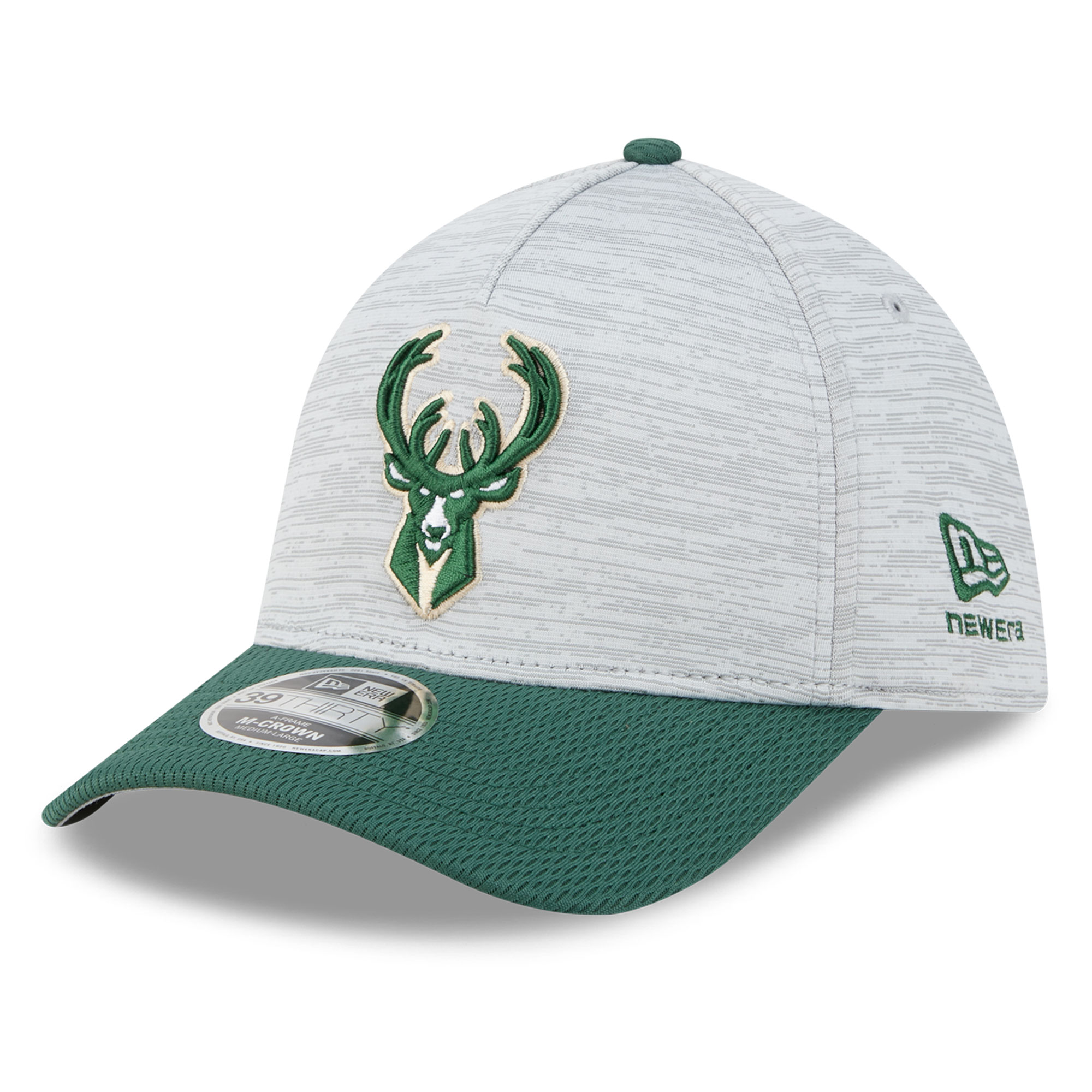 Men's New Era Gray Milwaukee Bucks 39THIRTY M-Crown Tech Stretch Hat