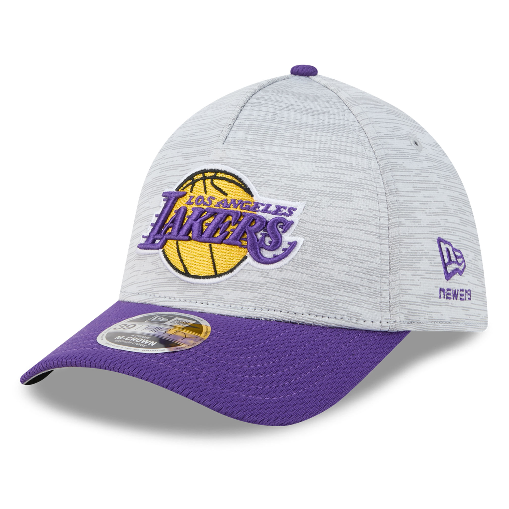 Men's New Era  Gray Los Angeles Lakers 39THIRTY M-Crown A-Frame Tech Stretch Hat
