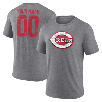 Men's  Gray Cincinnati Reds Heritage Personalized Any Name & Number Tri-Blend T-Shirt