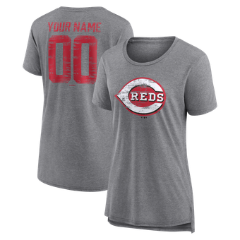 Women's  Gray Cincinnati Reds Heritage Personalized Any Name & Number Tri-Blend T-Shirt