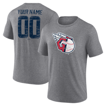 Men's  Gray Cleveland Guardians Heritage Personalized Any Name & Number Tri-Blend T-Shirt