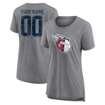 Women's  Gray Cleveland Guardians Heritage Personalized Any Name & Number Tri-Blend T-Shirt