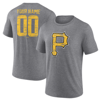 Men's  Gray Pittsburgh Pirates Heritage Personalized Any Name & Number Tri-Blend T-Shirt