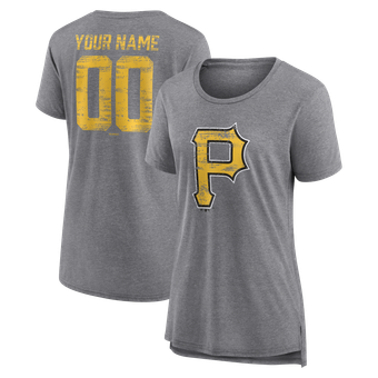 Women's  Gray Pittsburgh Pirates Heritage Personalized Any Name & Number Tri-Blend T-Shirt
