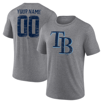 Men's  Gray Tampa Bay Rays Heritage Personalized Any Name & Number Tri-Blend T-Shirt
