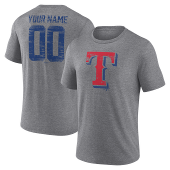 Men's  Gray Texas Rangers Heritage Personalized Any Name & Number Tri-Blend T-Shirt
