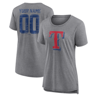 Women's  Gray Texas Rangers Heritage Personalized Any Name & Number Tri-Blend T-Shirt