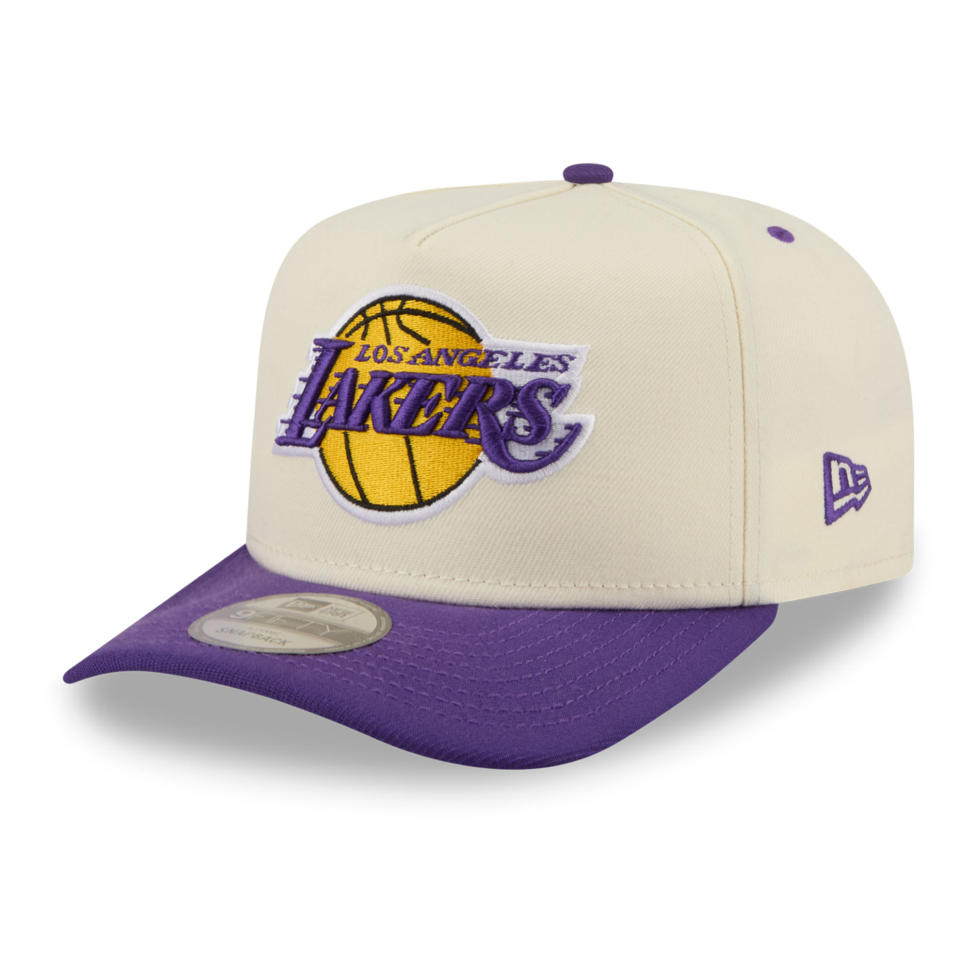 Men's New Era Cream/Purple Los Angeles Lakers City A-Frame 9FIFTY Snapback Hat