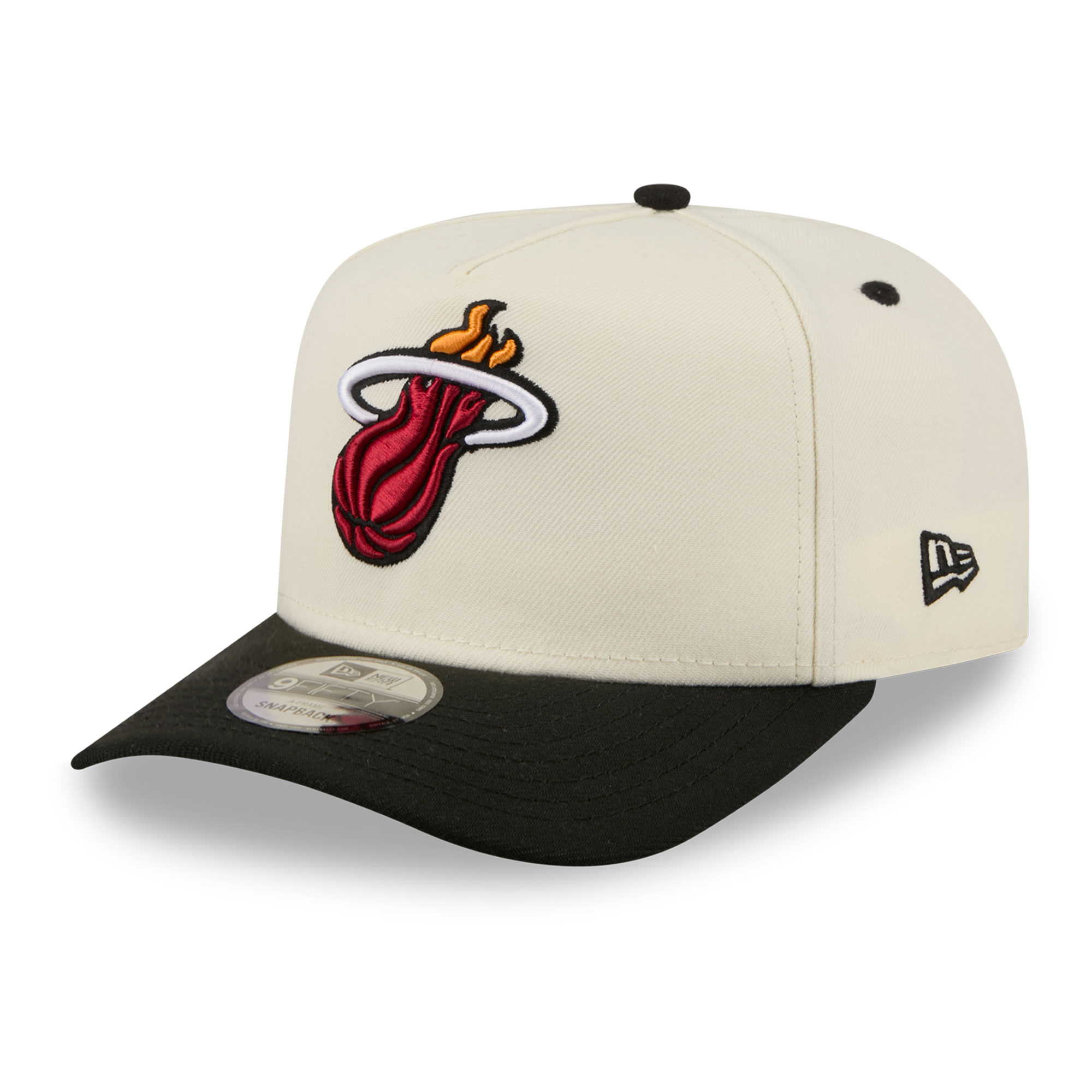 Men's New Era Cream/Black Miami Heat City A-Frame 9FIFTY Snapback Hat