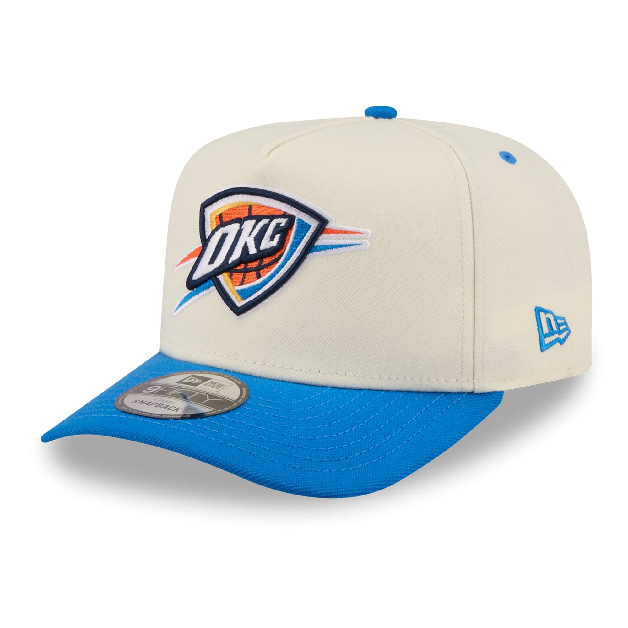 Men's New Era Cream/Blue Oklahoma City Thunder City A-Frame 9FIFTY Snapback Hat