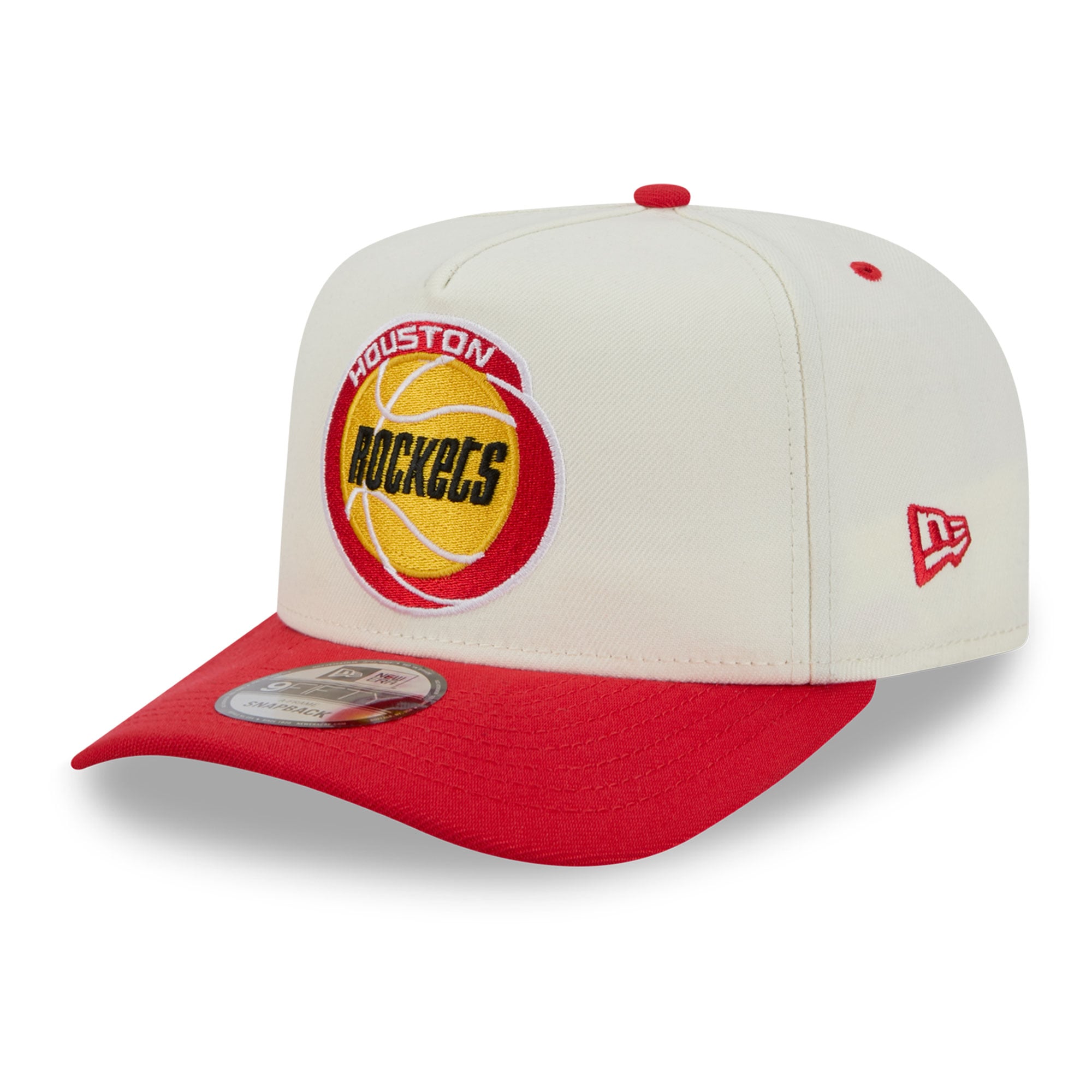 Men's New Era Cream/Red Houston Rockets City A-Frame 9FIFTY Snapback Hat