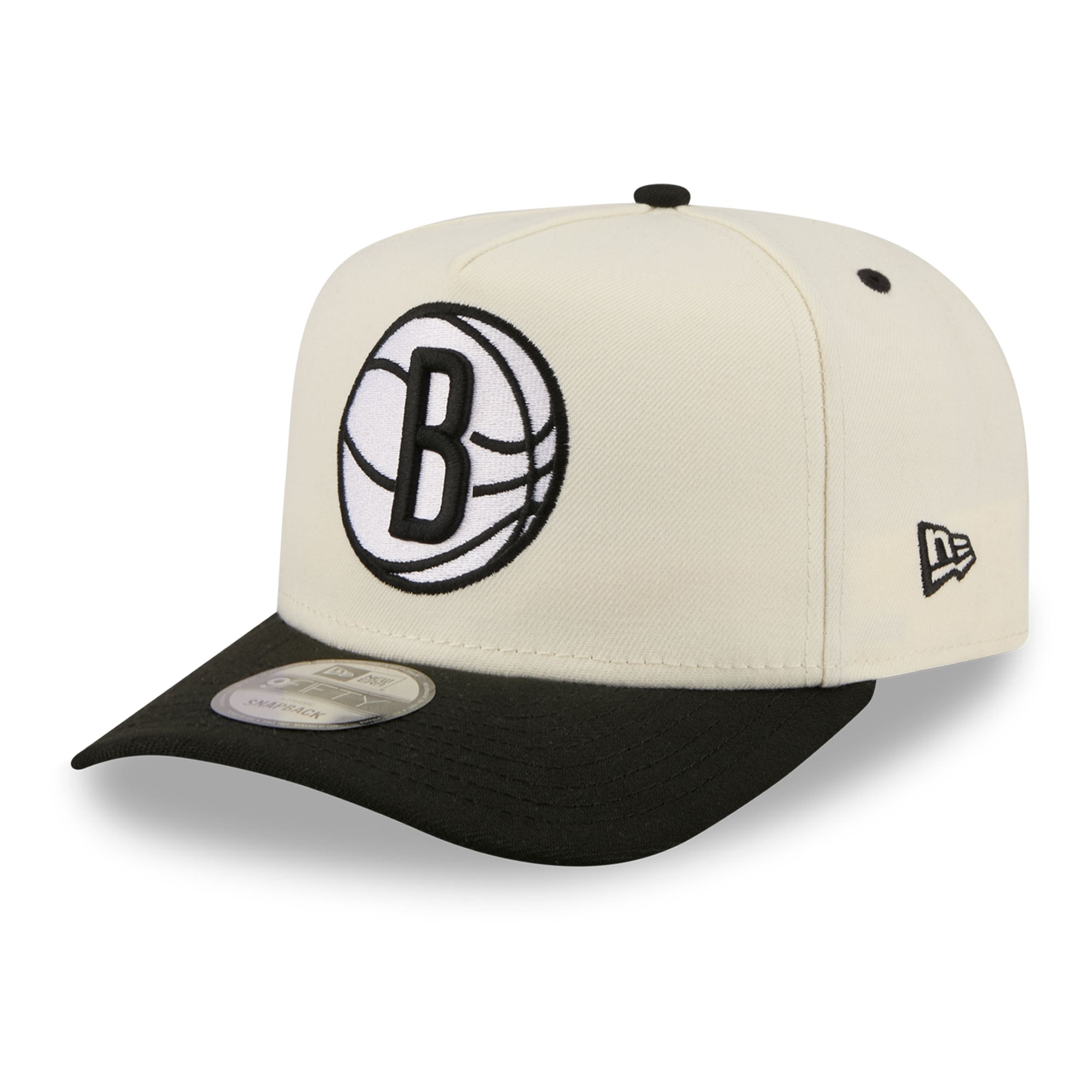 Men's New Era Cream/Black Brooklyn Nets City A-Frame 9FIFTY Snapback Hat