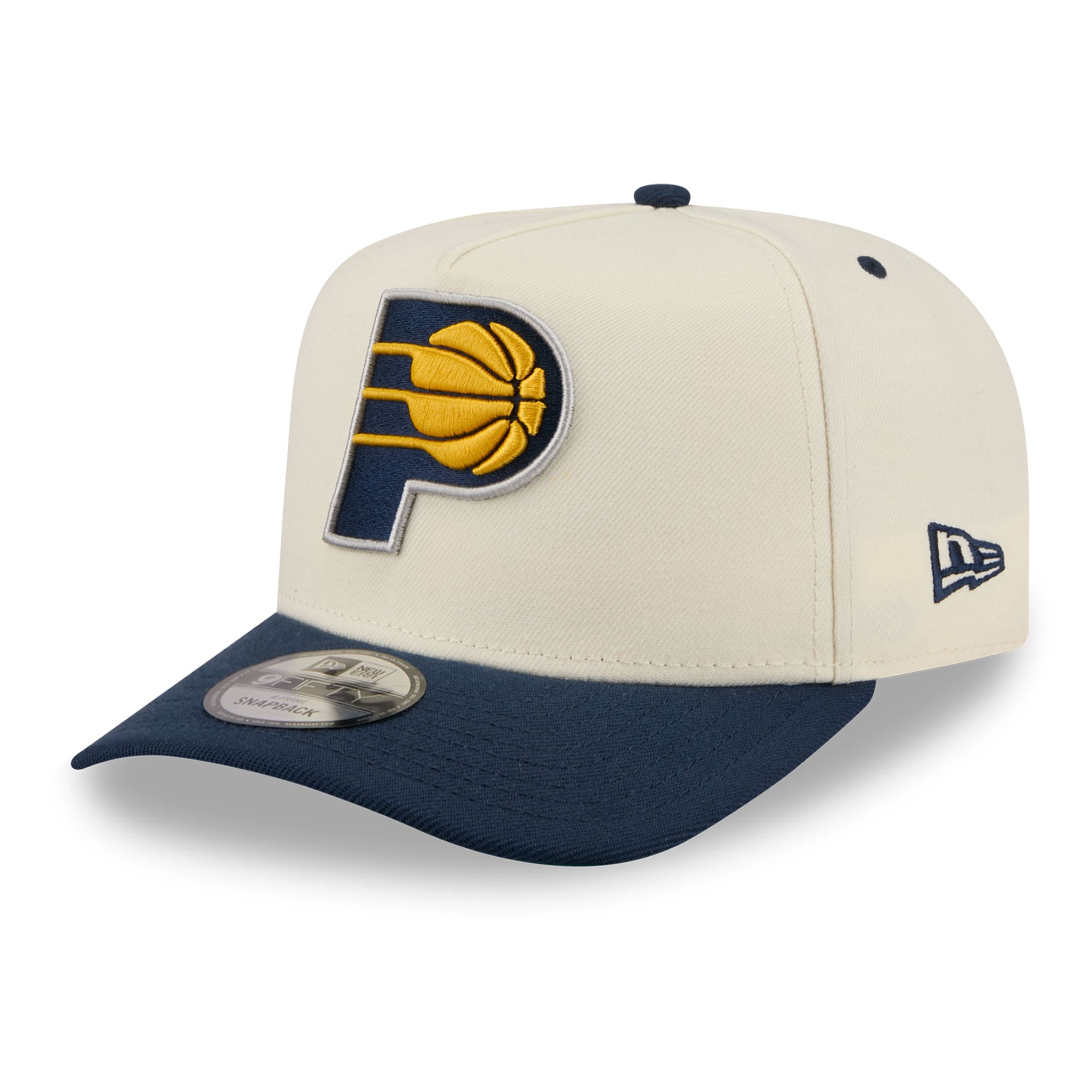 Men's New Era Cream/Navy Indiana Pacers City A-Frame 9FIFTY Snapback Hat