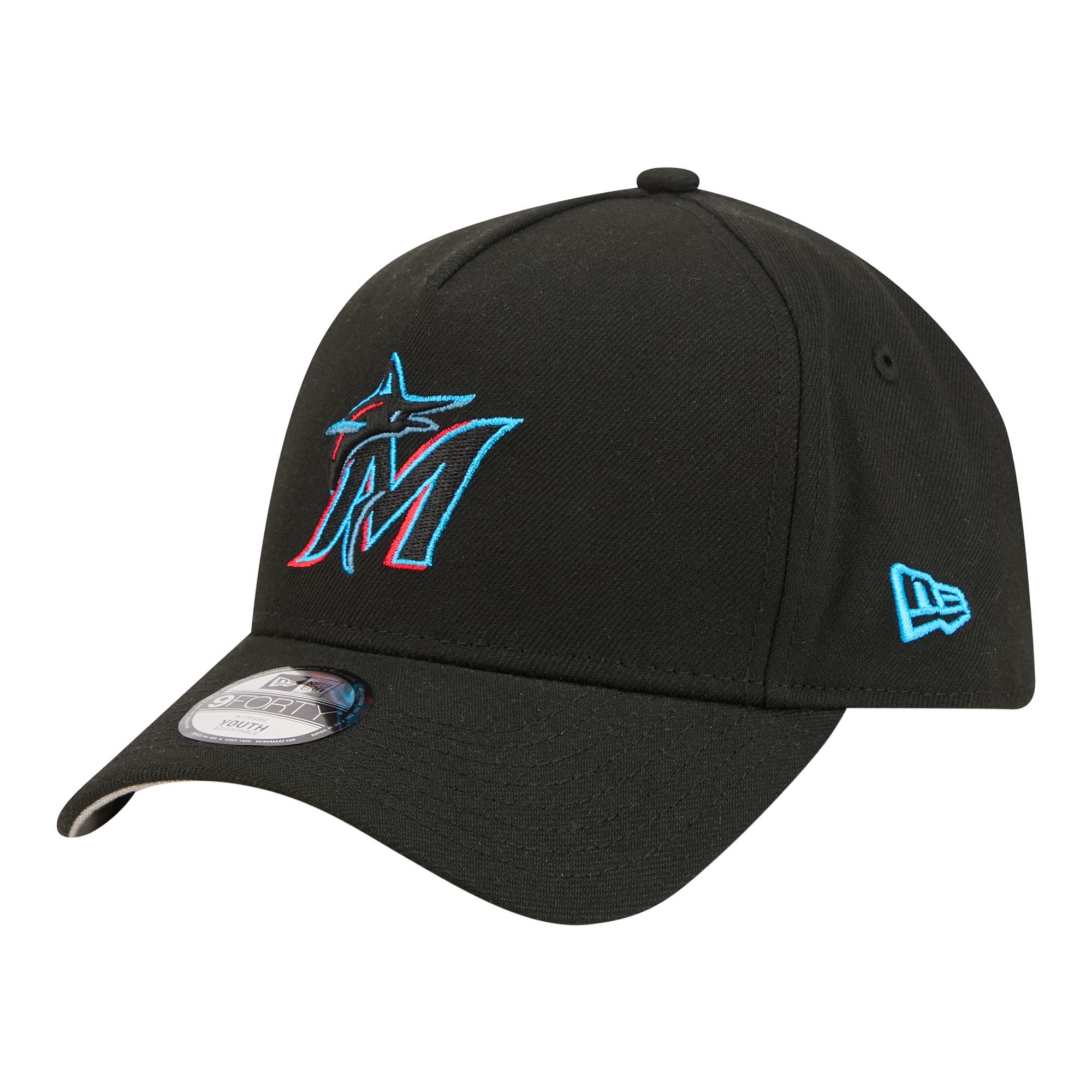 Youth New Era Black Miami Marlins 9FORTY A-Frame Adjustable Hat