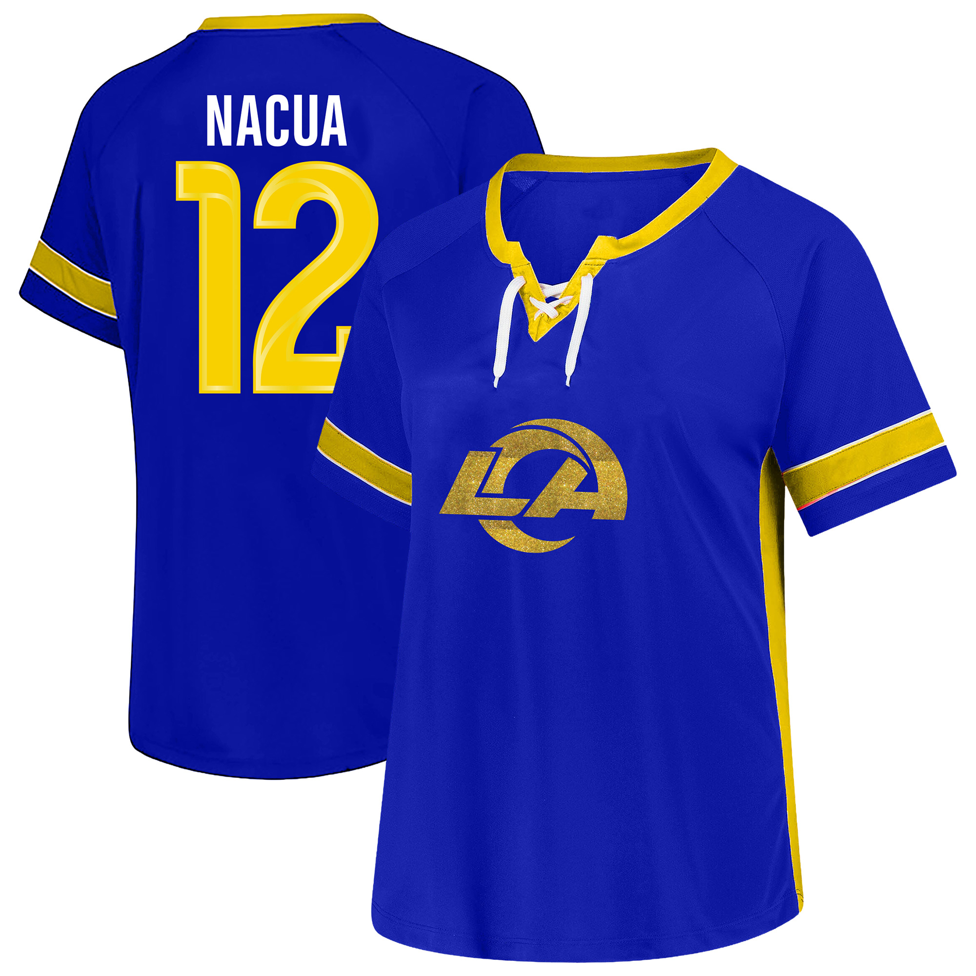 Women's Fanatics Puka Nacua Royal Los Angeles Rams Plus Size Lace Bling Name & Number T-Shirt