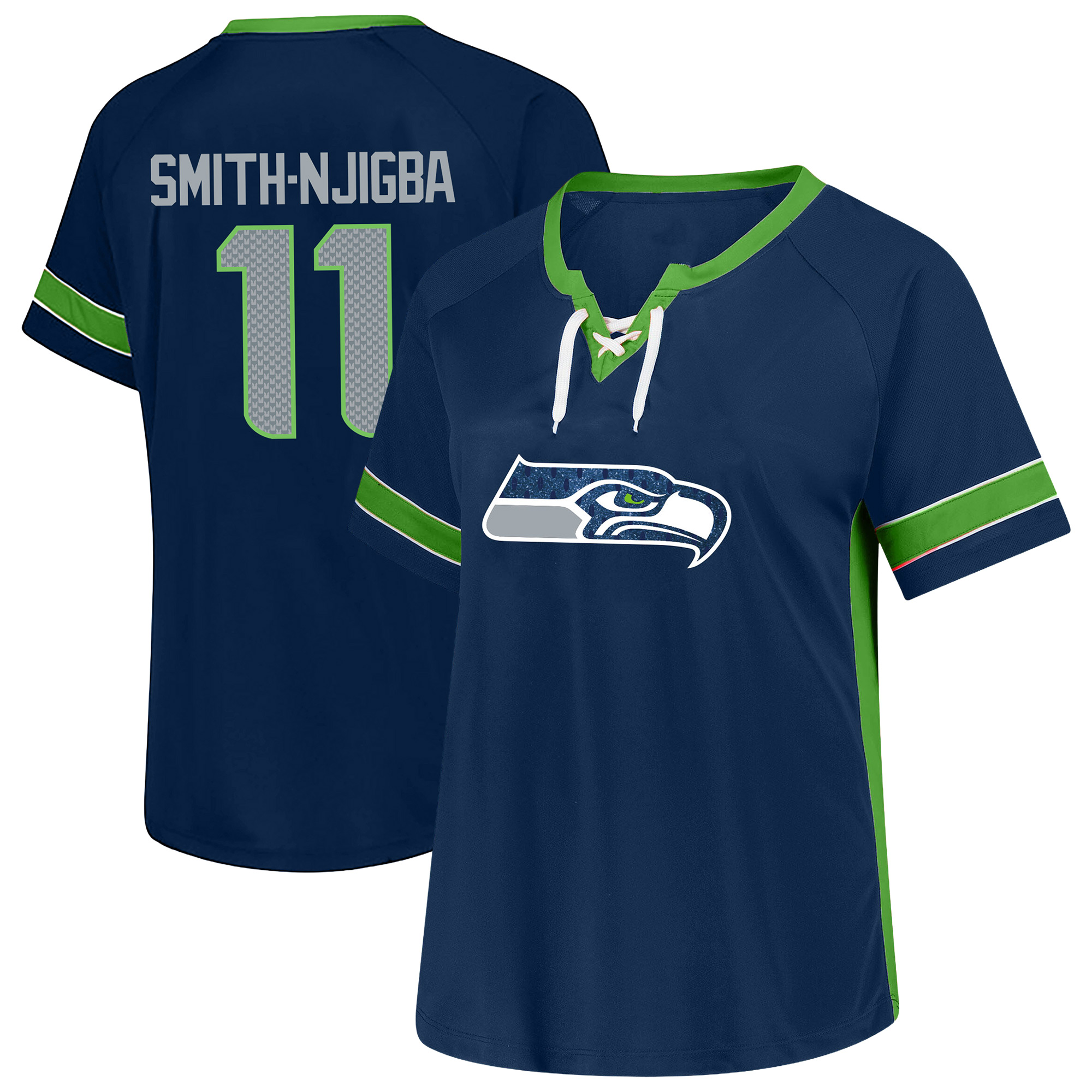 Fanatics Women's Jaxon Smith-Njigba College Navy Seattle Seahawks Plus Size Lace Bling Name & Number T-Shirt - College Navy