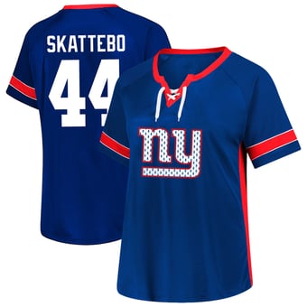Women's Fanatics Cam Skattebo Royal New York Giants Plus Size Lace Bling Name & Number T-Shirt