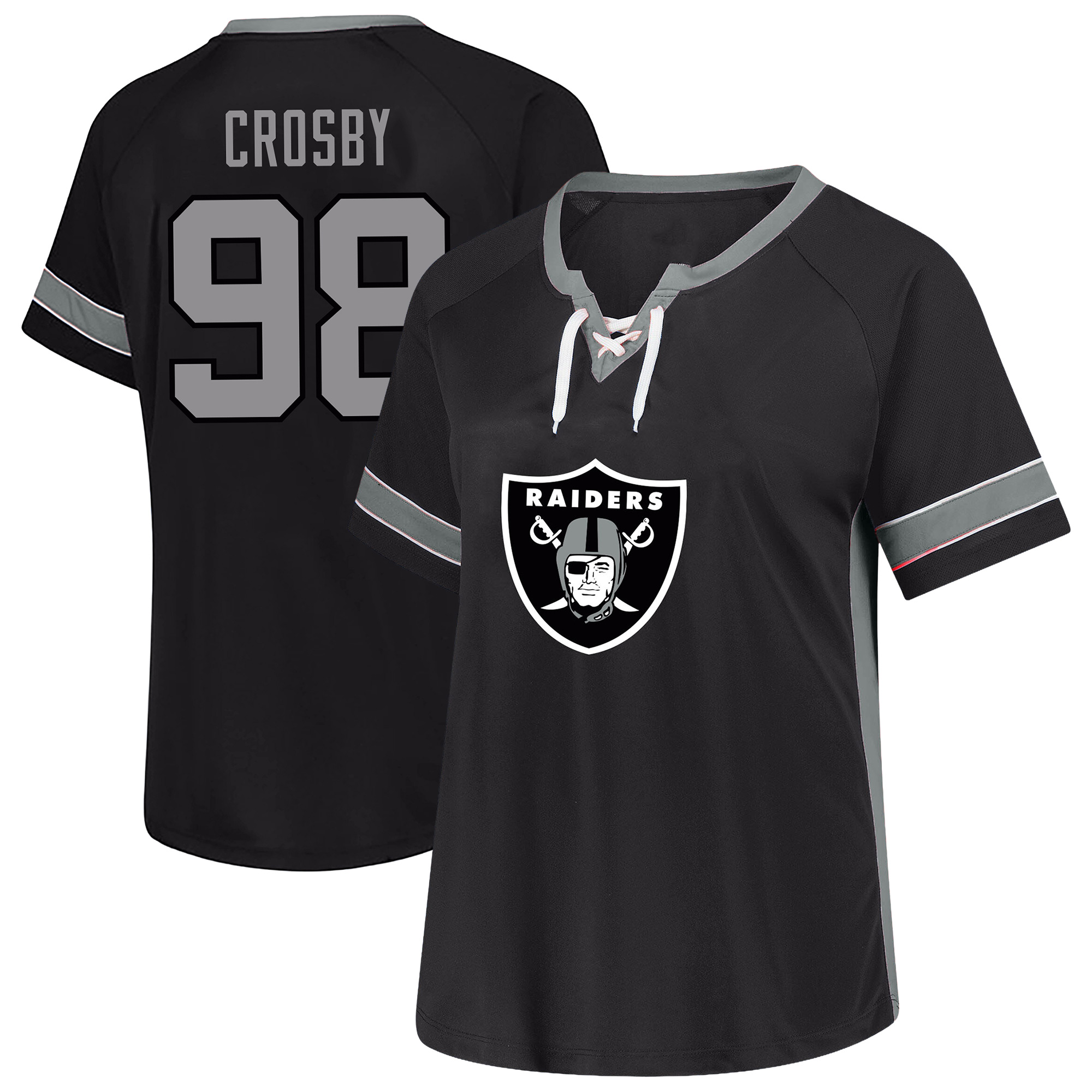 Women's Fanatics Maxx Crosby Black Las Vegas Raiders Plus Size Lace Bling Name & Number T-Shirt