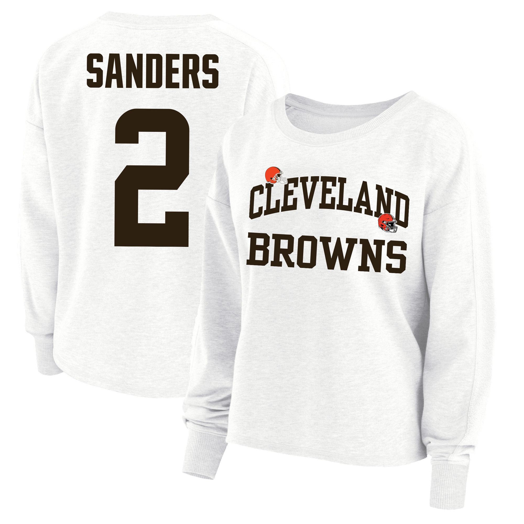Women's Fanatics Shedeur Sanders White Cleveland Browns Plus Size Oversized Name & Number Sweatshirt